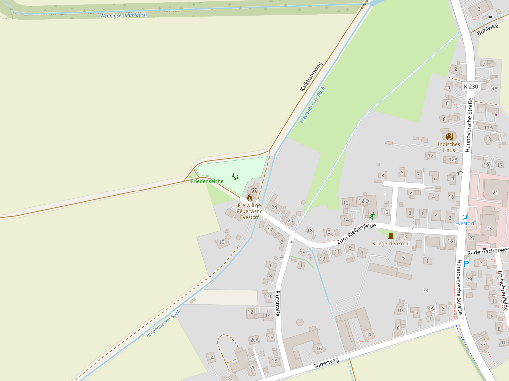 Karte von Evestorf mit der Straße Zum Rießenfelde und den umliegenden Straßen
